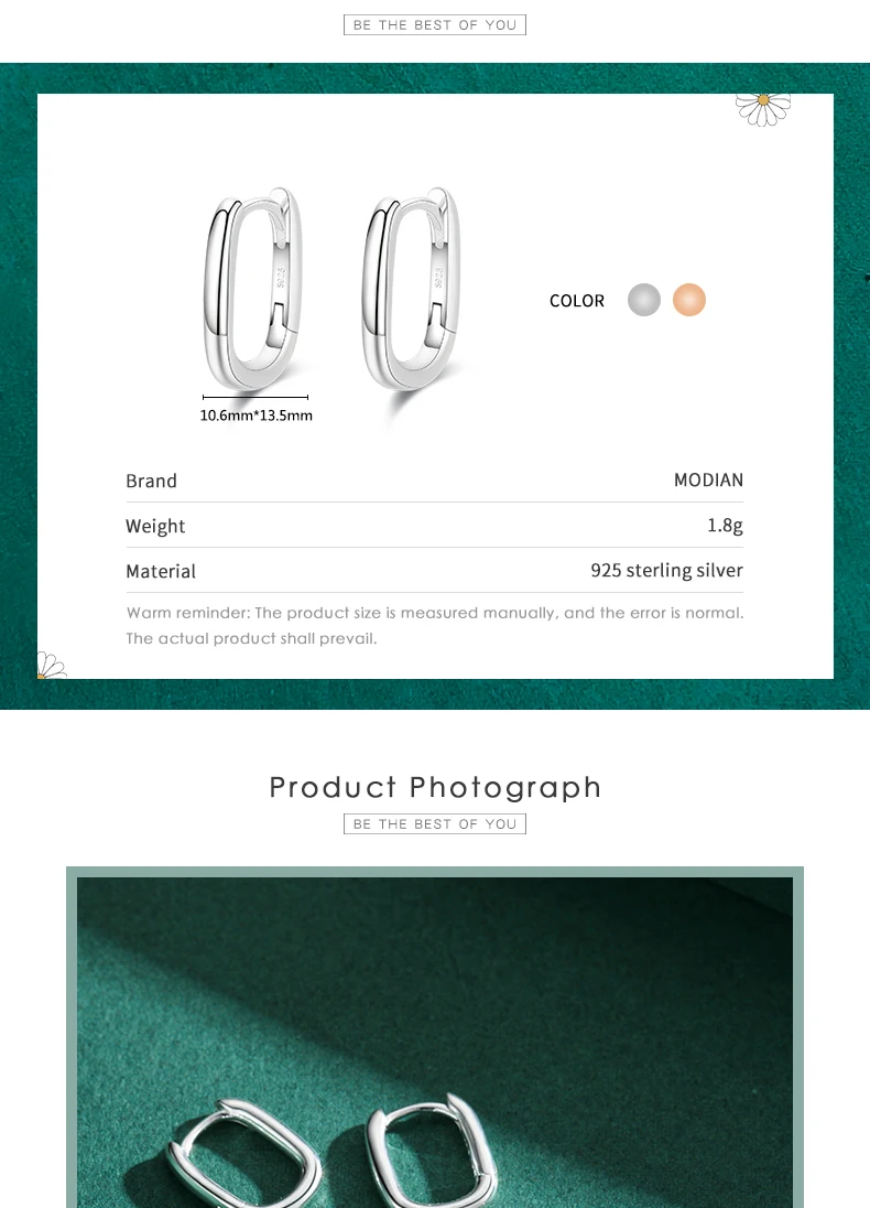 Modian Minimalist Oval Charm Hoop Earrings For Women Authentic 925 Sterling Silver Simple Wedding Engagement Fine Jewelry Gifts