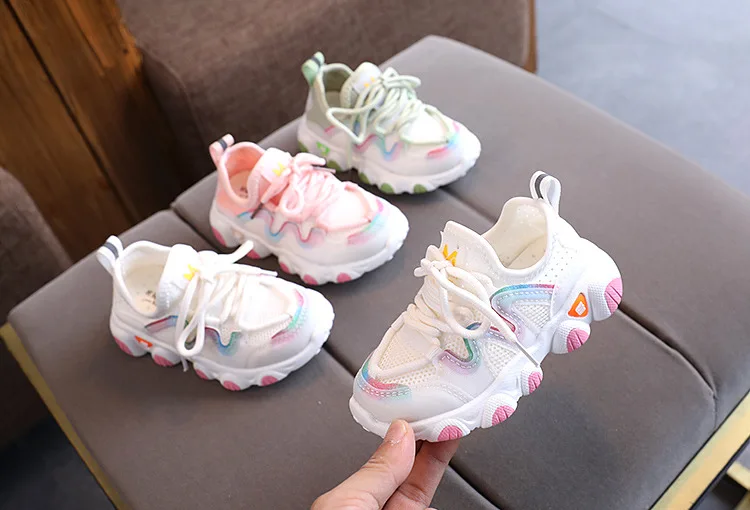 2022 Breathable Toddler Boy Sneakers Stretch Fabric Fashionable Baby Running Shoes Pink School Girl Sports Shoes Sneakers