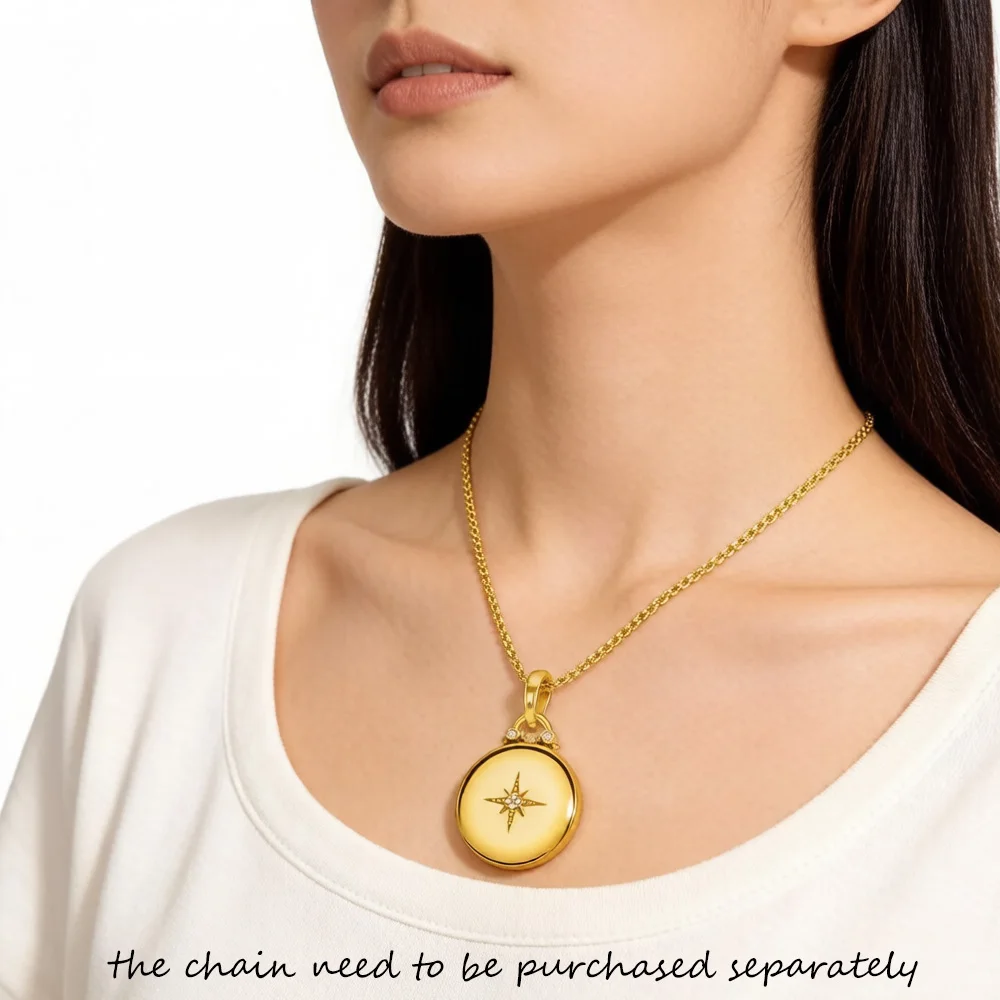 Pendant Round Medaillon With Star Locket Brand New 925 Sterling Silver Jewelry Europe Accessorie Gift For Woman Men