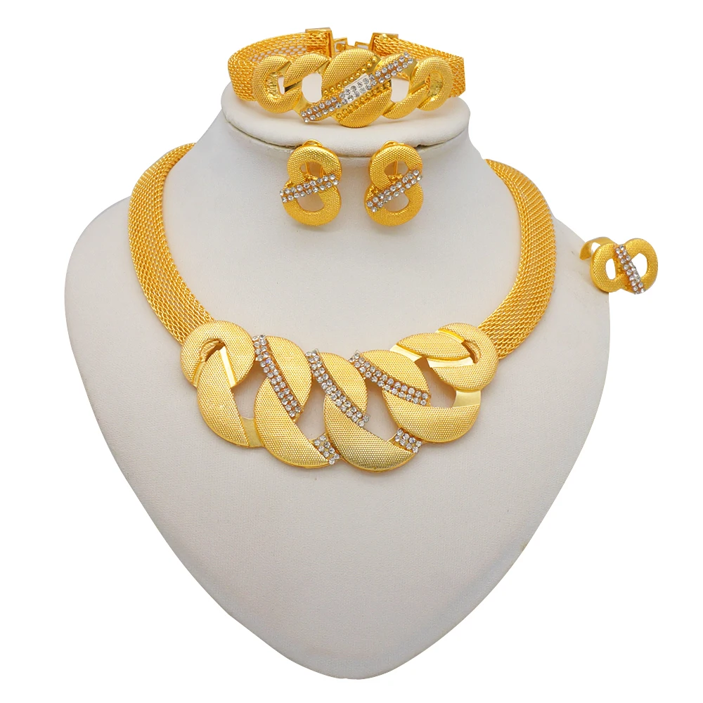 Dubai Women Gold Color Jewelry Sets African Wedding Bridal Gifts For Saudi Arab Necklace Bracelet Earrings Ring Jewellery Set