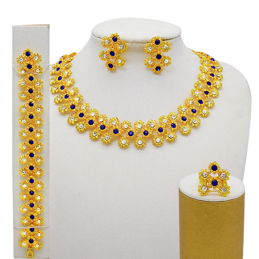 Dubai Women Gold Color Jewelry Sets African Wedding Bridal Gifts For Saudi Arab Necklace Bracelet Earrings Ring Jewellery Set