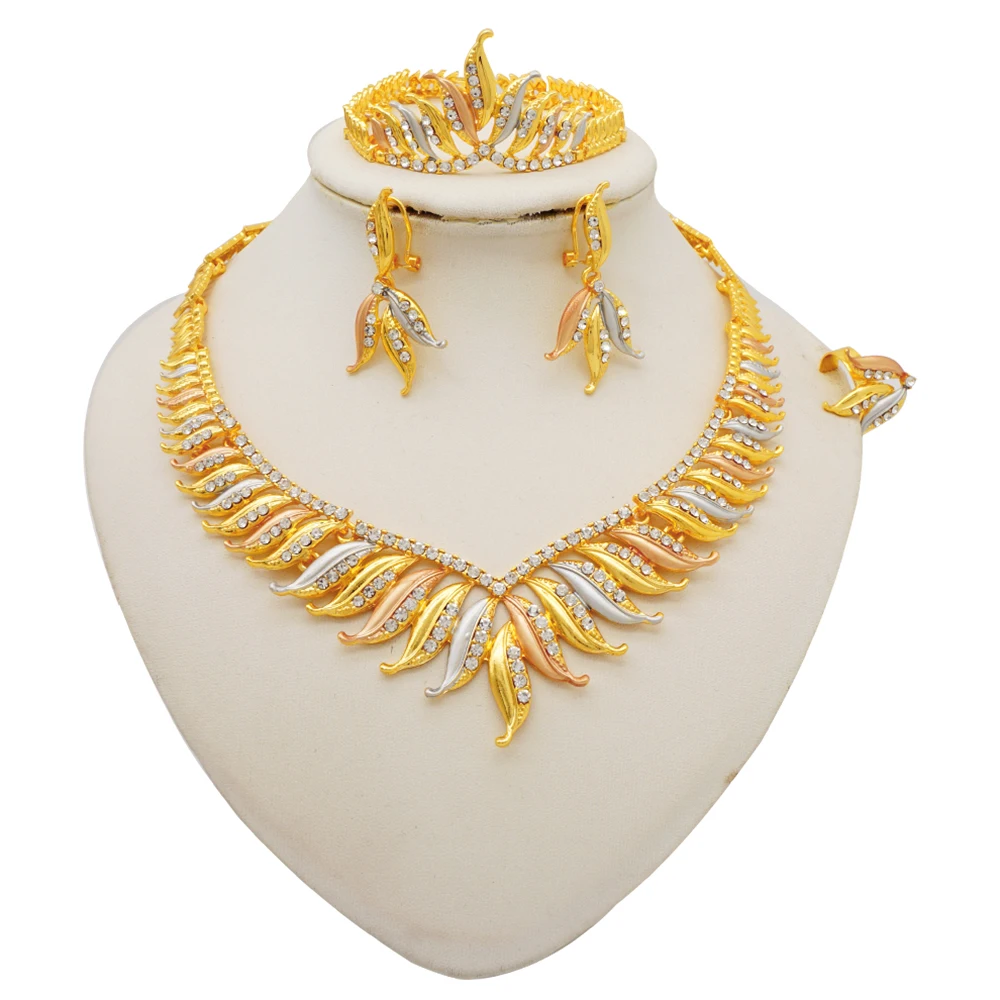 Dubai Women Gold Color Jewelry Sets African Wedding Bridal Gifts For Saudi Arab Necklace Bracelet Earrings Ring Jewellery Set