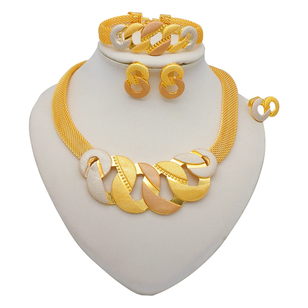 Dubai Women Gold Color Jewelry Sets African Wedding Bridal Gifts For Saudi Arab Necklace Bracelet Earrings Ring Jewellery Set