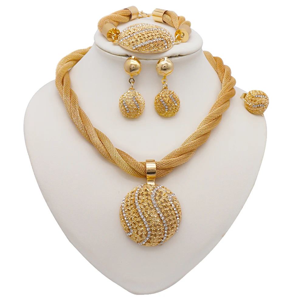 Dubai Women Gold Color Jewelry Sets African Wedding Bridal Gifts For Saudi Arab Necklace Bracelet Earrings Ring Jewellery Set