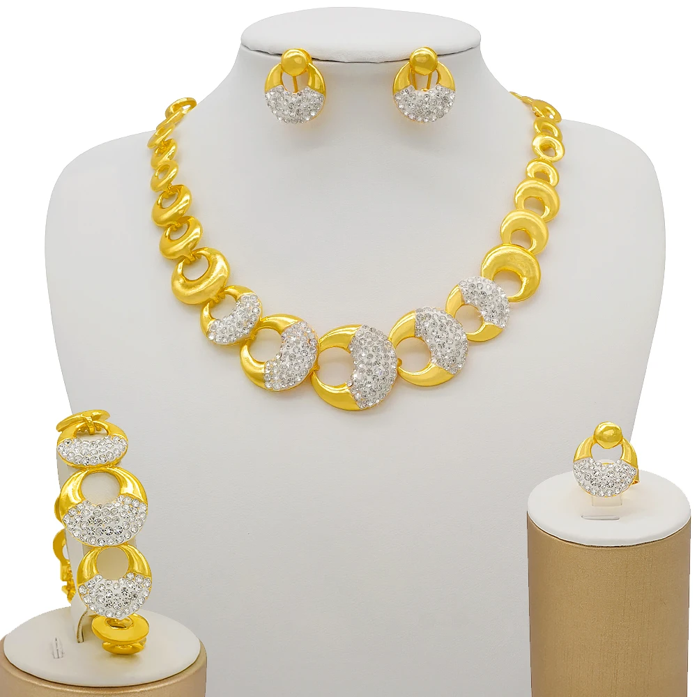 Dubai Women Gold Color Jewelry Sets African Wedding Bridal Gifts For Saudi Arab Necklace Bracelet Earrings Ring Jewellery Set