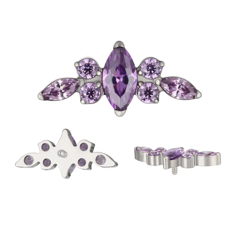 ASTM F136 Titanium Ear PIERC Curved Bar Earrings 7 CZ  Paved Top Threaded Labret Stud Tragus Lip Ring Body Piercing Jewelry