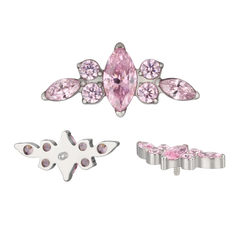 ASTM F136 Titanium Ear PIERC Curved Bar Earrings 7 CZ  Paved Top Threaded Labret Stud Tragus Lip Ring Body Piercing Jewelry