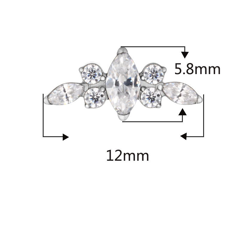 ASTM F136 Titanium Ear PIERC Curved Bar Earrings 7 CZ  Paved Top Threaded Labret Stud Tragus Lip Ring Body Piercing Jewelry