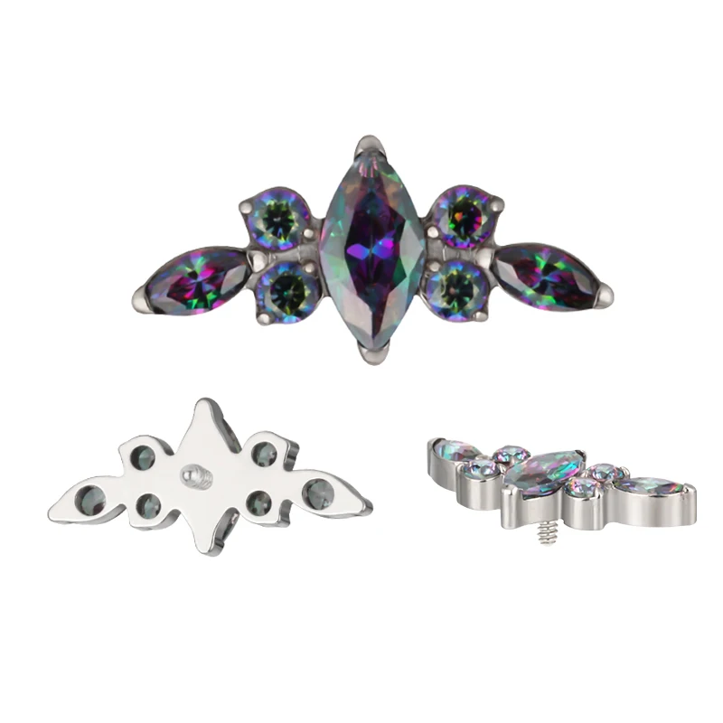 ASTM F136 Titanium Ear PIERC Curved Bar Earrings 7 CZ  Paved Top Threaded Labret Stud Tragus Lip Ring Body Piercing Jewelry