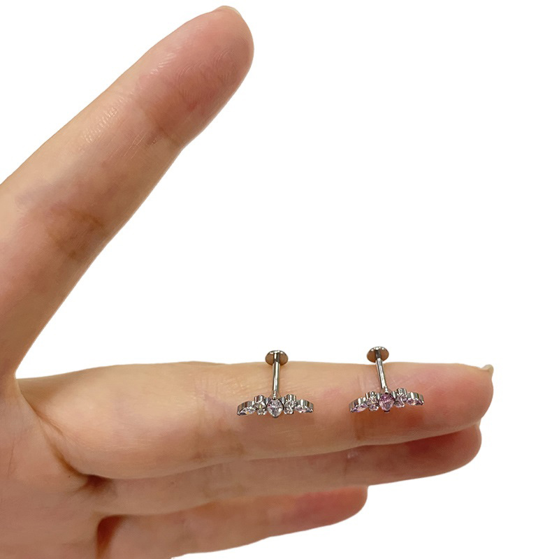 ASTM F136 Titanium Ear PIERC Curved Bar Earrings 7 CZ  Paved Top Threaded Labret Stud Tragus Lip Ring Body Piercing Jewelry