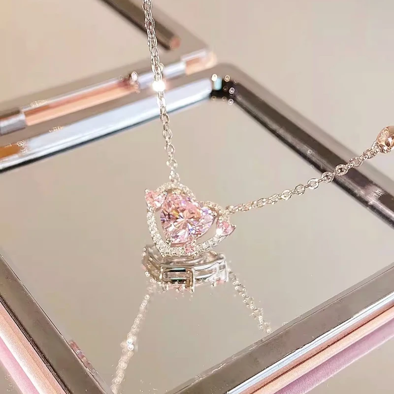 New 925 Sterling Silver Luxury Zircon Sweet Heart Pendant Necklaces For Women Designer Jewelry Gift Female Jewelry Free Shipping