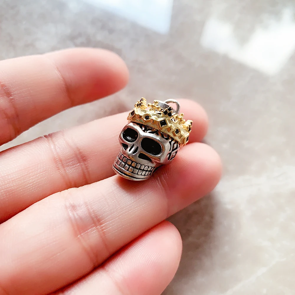 Pendant Skull Crown,Fine Jewelry Europe Vintage Accessorie 925 Sterling Silver Rebel Gift For Woman Men
