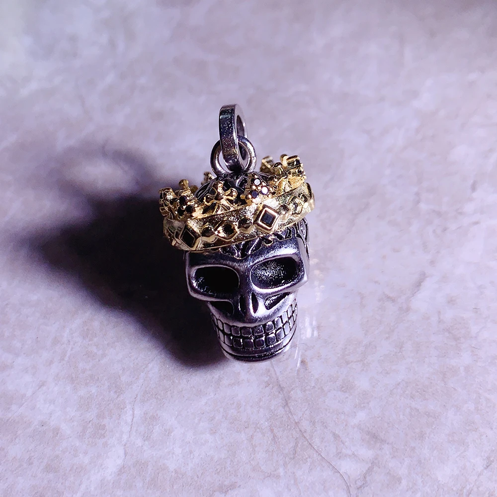 Pendant Skull Crown,Fine Jewelry Europe Vintage Accessorie 925 Sterling Silver Rebel Gift For Woman Men