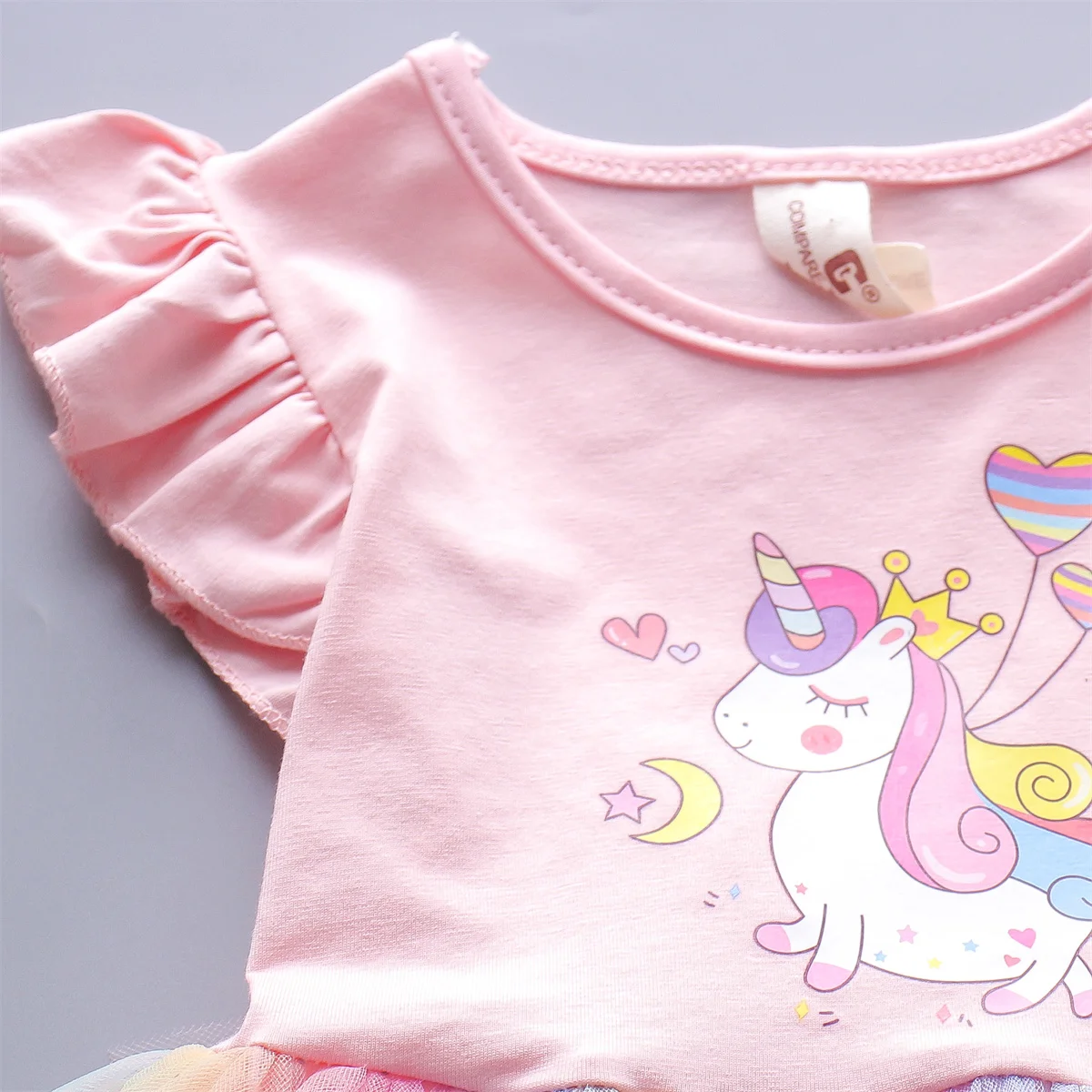 A Cute Girl'S Dress From 0 To 3 Years Old In Summer Sleeveless Love Trojan Horse Print Patchwork Rainbow Mesh Daily Casual Dress