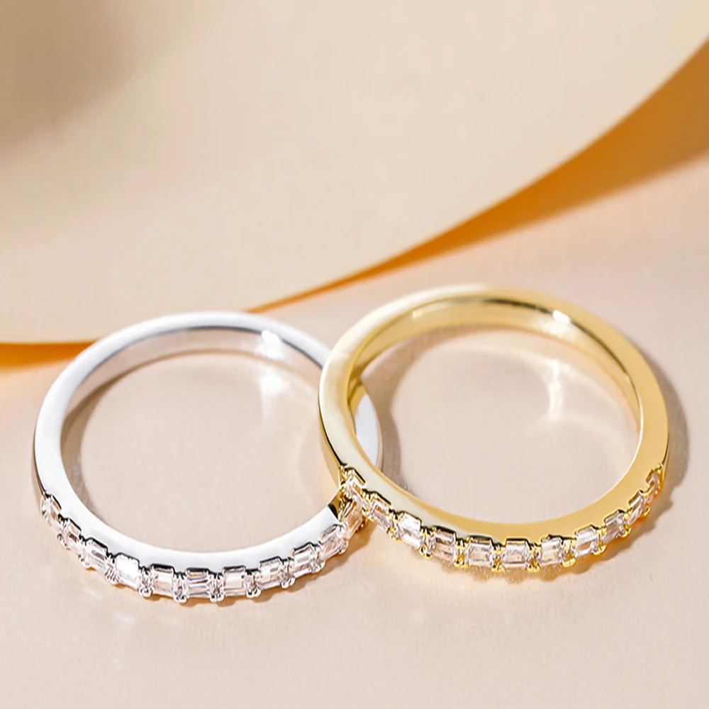 Trumium Half Eternity Rings for Women Baguette Cubic Zircon Anniversary Ring Minimalist Bridal Statement Band Thin Stacking Ring