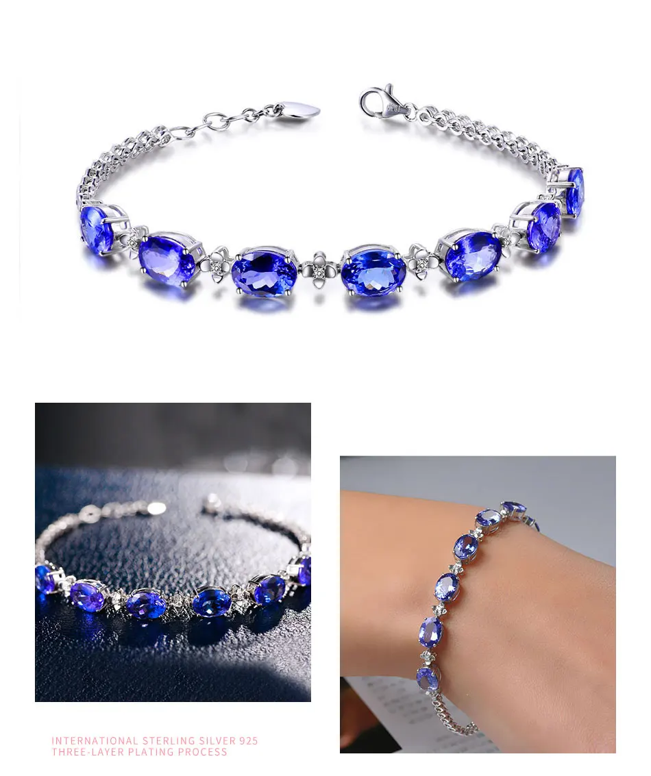 ZDADAN 925 Sterling Silver Sapphire Bracelet Chain For Women Fashion Wedding Jewelry Gift
