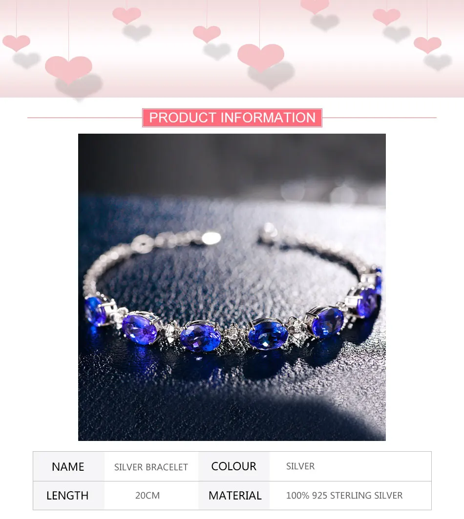 ZDADAN 925 Sterling Silver Sapphire Bracelet Chain For Women Fashion Wedding Jewelry Gift