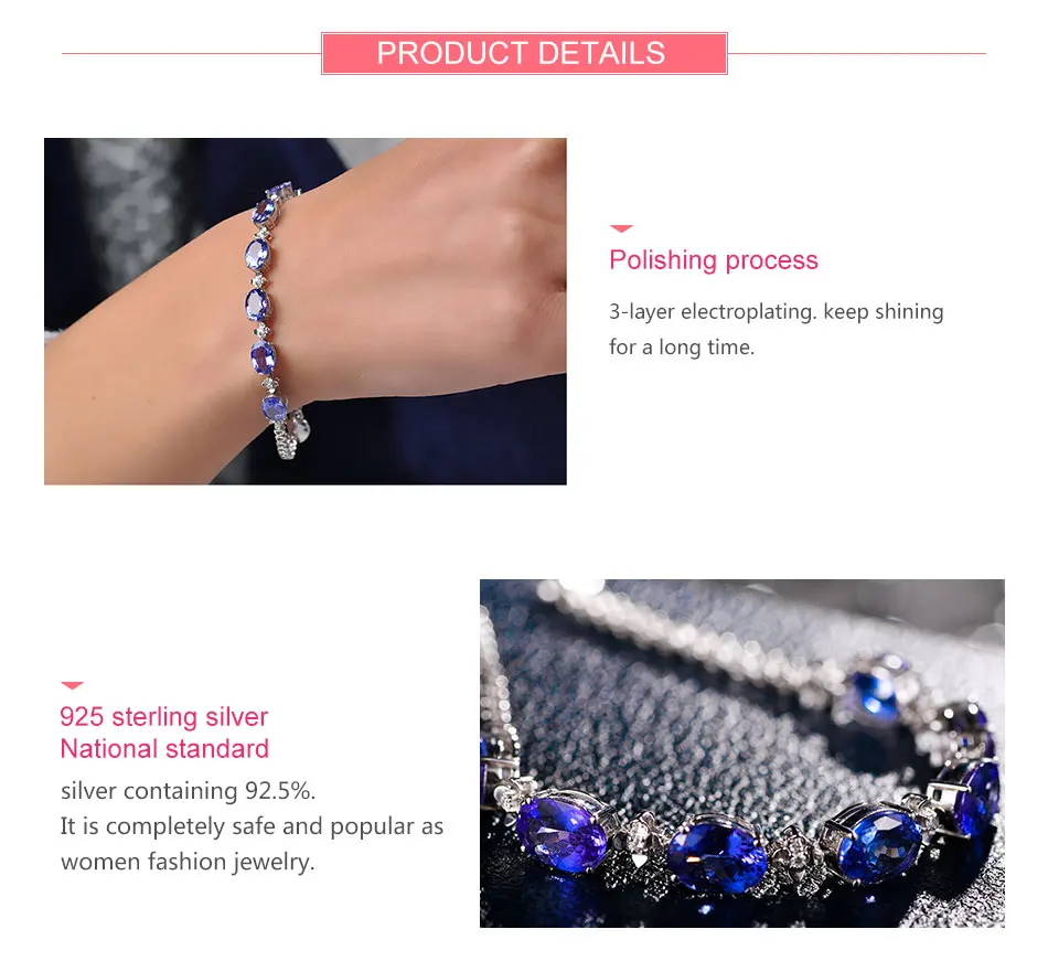ZDADAN 925 Sterling Silver Sapphire Bracelet Chain For Women Fashion Wedding Jewelry Gift