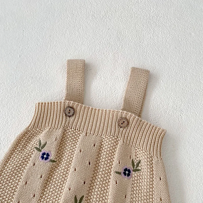 MILANCEL Toddler Baby Girl Clothing Set Embroidery Flower Knit Sweaters Beige Bodysuit Infant Girls Outfit
