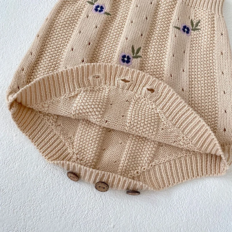 MILANCEL Toddler Baby Girl Clothing Set Embroidery Flower Knit Sweaters Beige Bodysuit Infant Girls Outfit