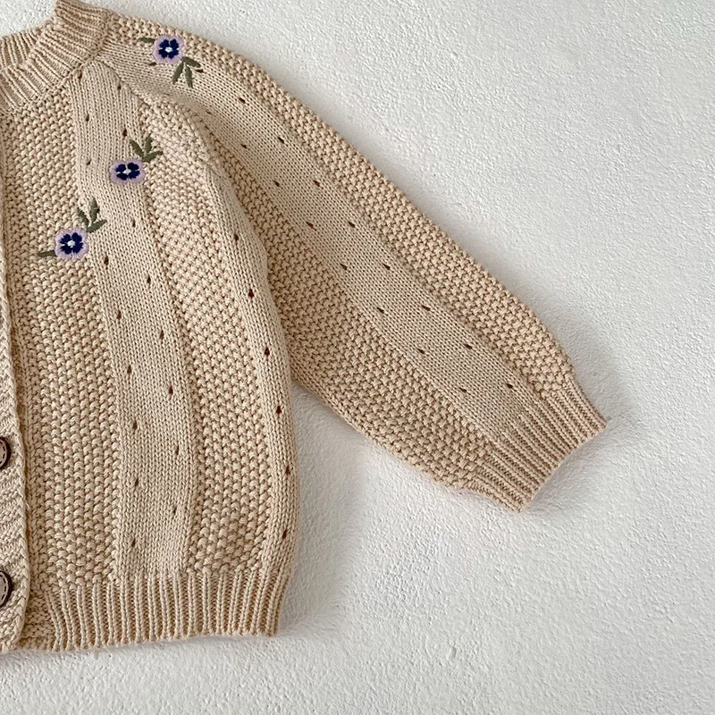 MILANCEL Toddler Baby Girl Clothing Set Embroidery Flower Knit Sweaters Beige Bodysuit Infant Girls Outfit