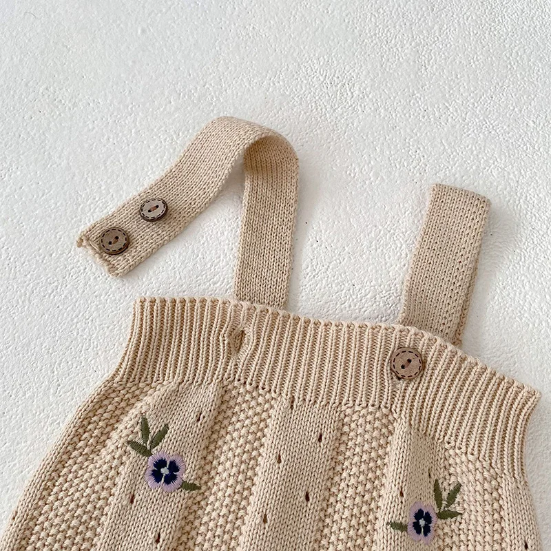 MILANCEL Toddler Baby Girl Clothing Set Embroidery Flower Knit Sweaters Beige Bodysuit Infant Girls Outfit