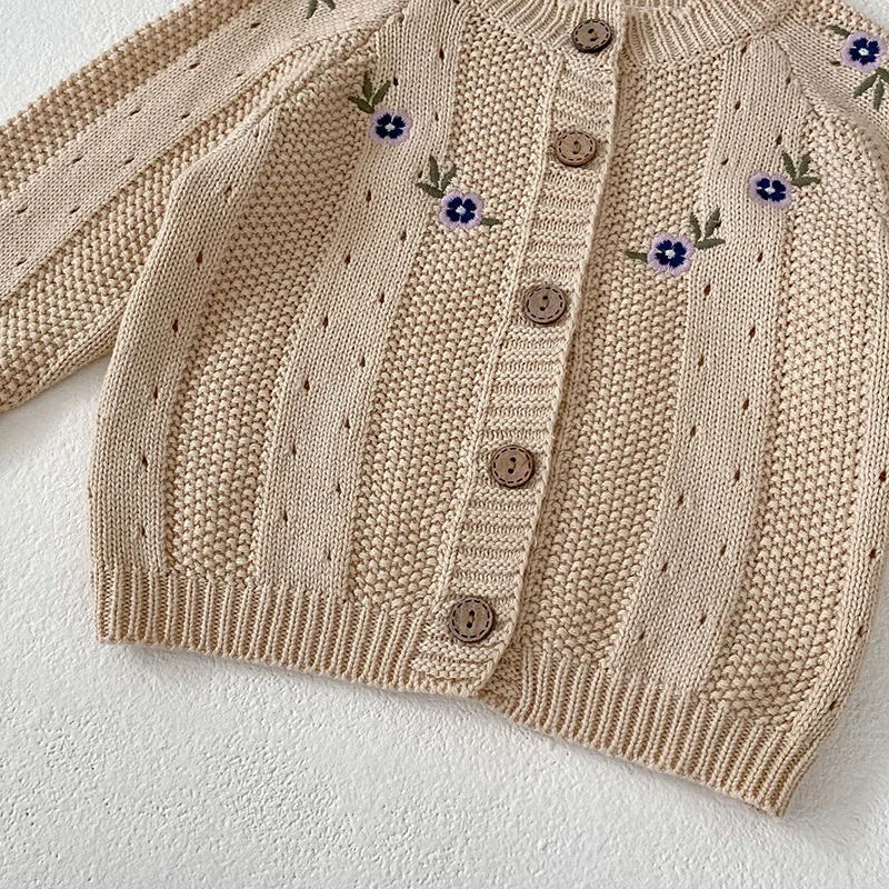 MILANCEL Toddler Baby Girl Clothing Set Embroidery Flower Knit Sweaters Beige Bodysuit Infant Girls Outfit