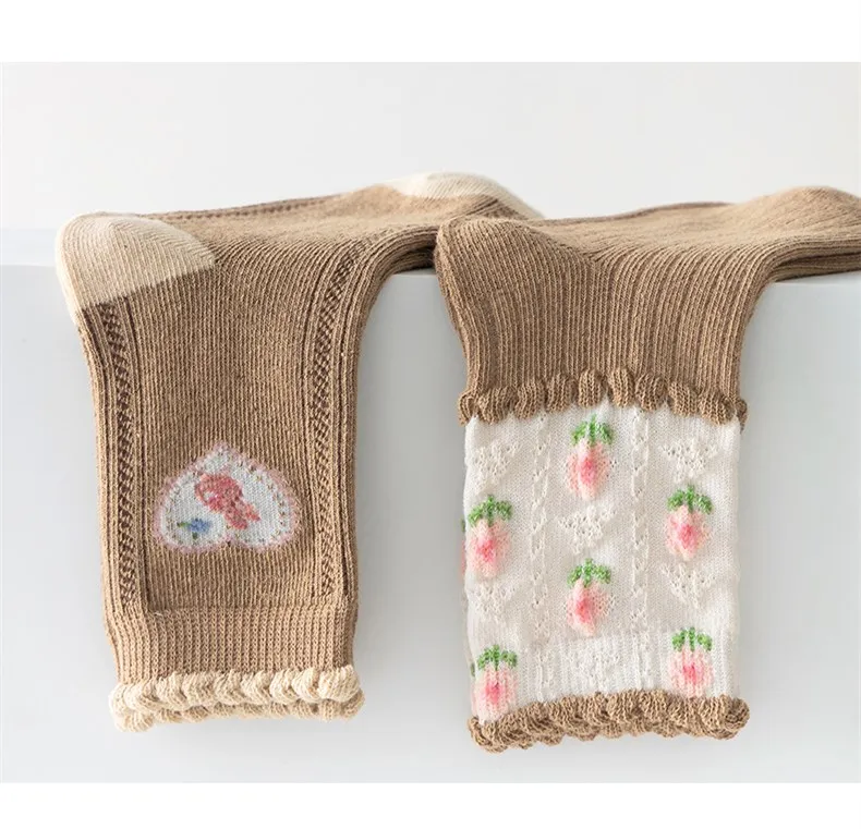 5 Pairs Spring  Autumn Socks Girls Brown Plaid Cotton Socks Girl Baby Boy Kids Soft Calcetines
