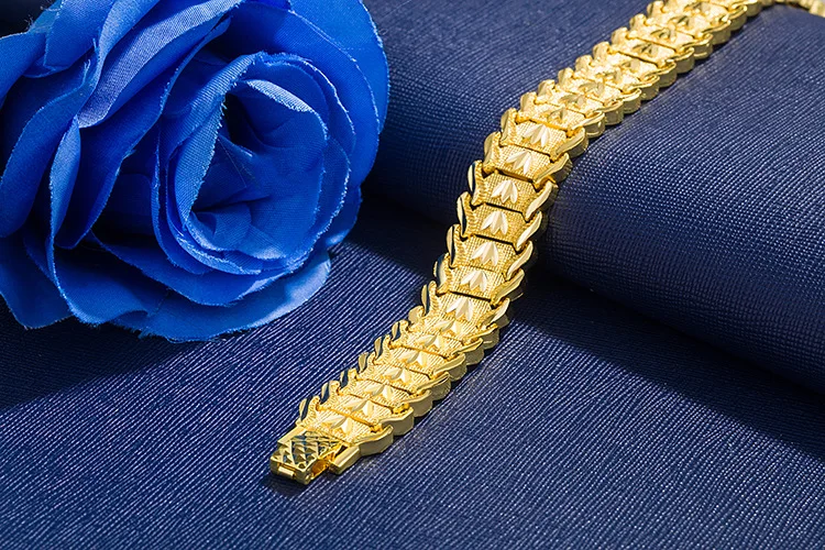 24K Gold Bracelet Electroplated Gold Jewelry 2 Men's Wide Bracelet Bracelet 21CM
