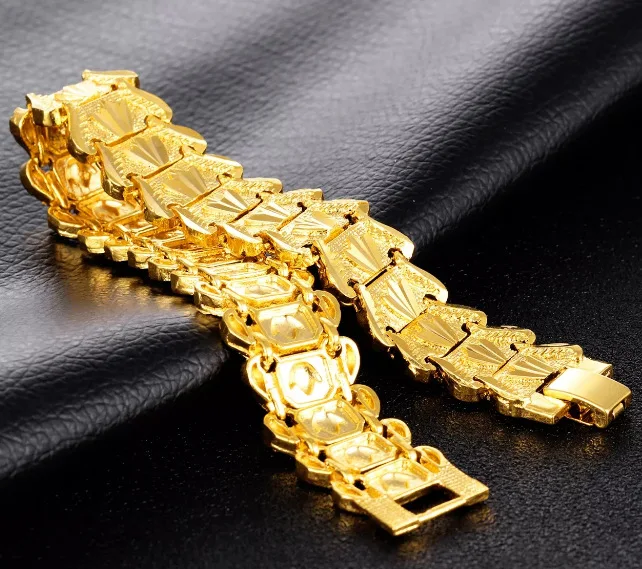 24K Gold Bracelet Electroplated Gold Jewelry 2 Men's Wide Bracelet Bracelet 21CM