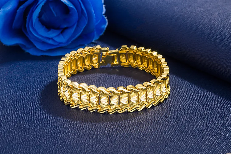 24K Gold Bracelet Electroplated Gold Jewelry 2 Men's Wide Bracelet Bracelet 21CM
