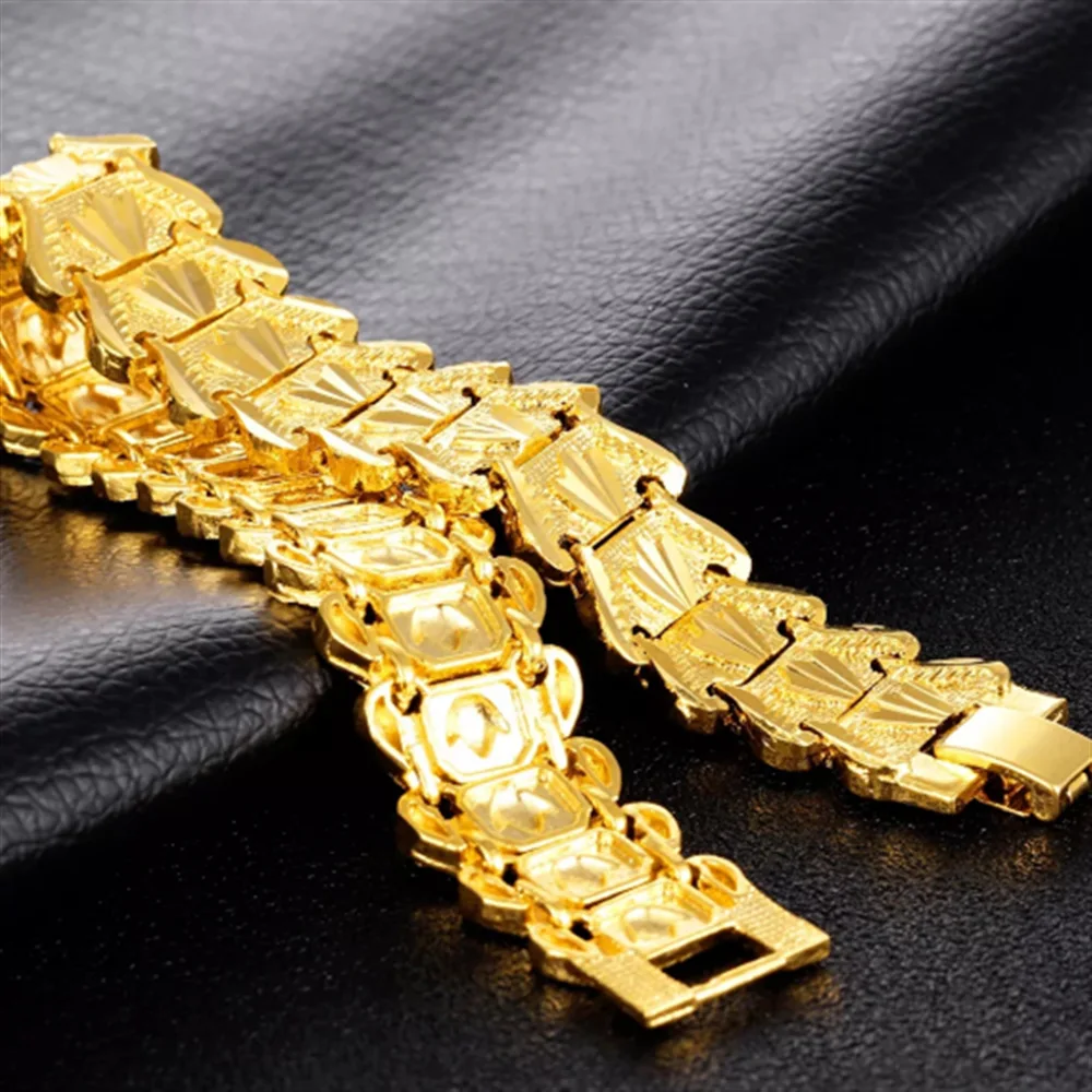 24K Gold Bracelet Electroplated Gold Jewelry 2 Men's Wide Bracelet Bracelet 21CM