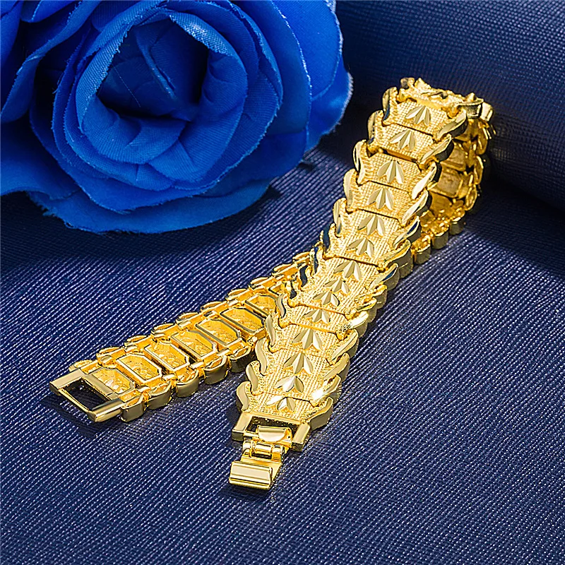 24K Gold Bracelet Electroplated Gold Jewelry 2 Men's Wide Bracelet Bracelet 21CM