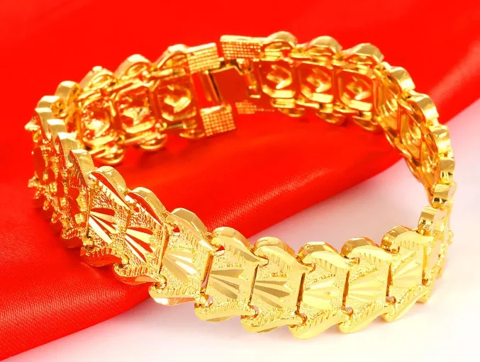 24K Gold Bracelet Electroplated Gold Jewelry 2 Men's Wide Bracelet Bracelet 21CM