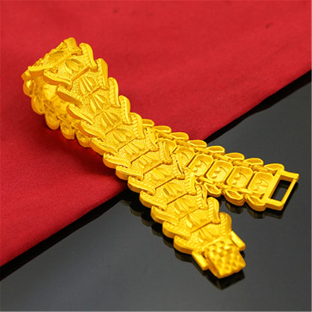 24K Gold Bracelet Electroplated Gold Jewelry 2 Men's Wide Bracelet Bracelet 21CM