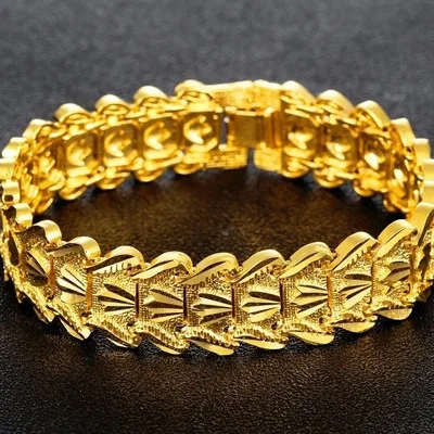 24K Gold Bracelet Electroplated Gold Jewelry 2 Men's Wide Bracelet Bracelet 21CM