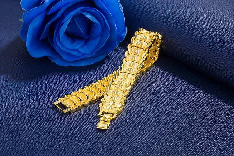 24K Gold Bracelet Electroplated Gold Jewelry 2 Men's Wide Bracelet Bracelet 21CM