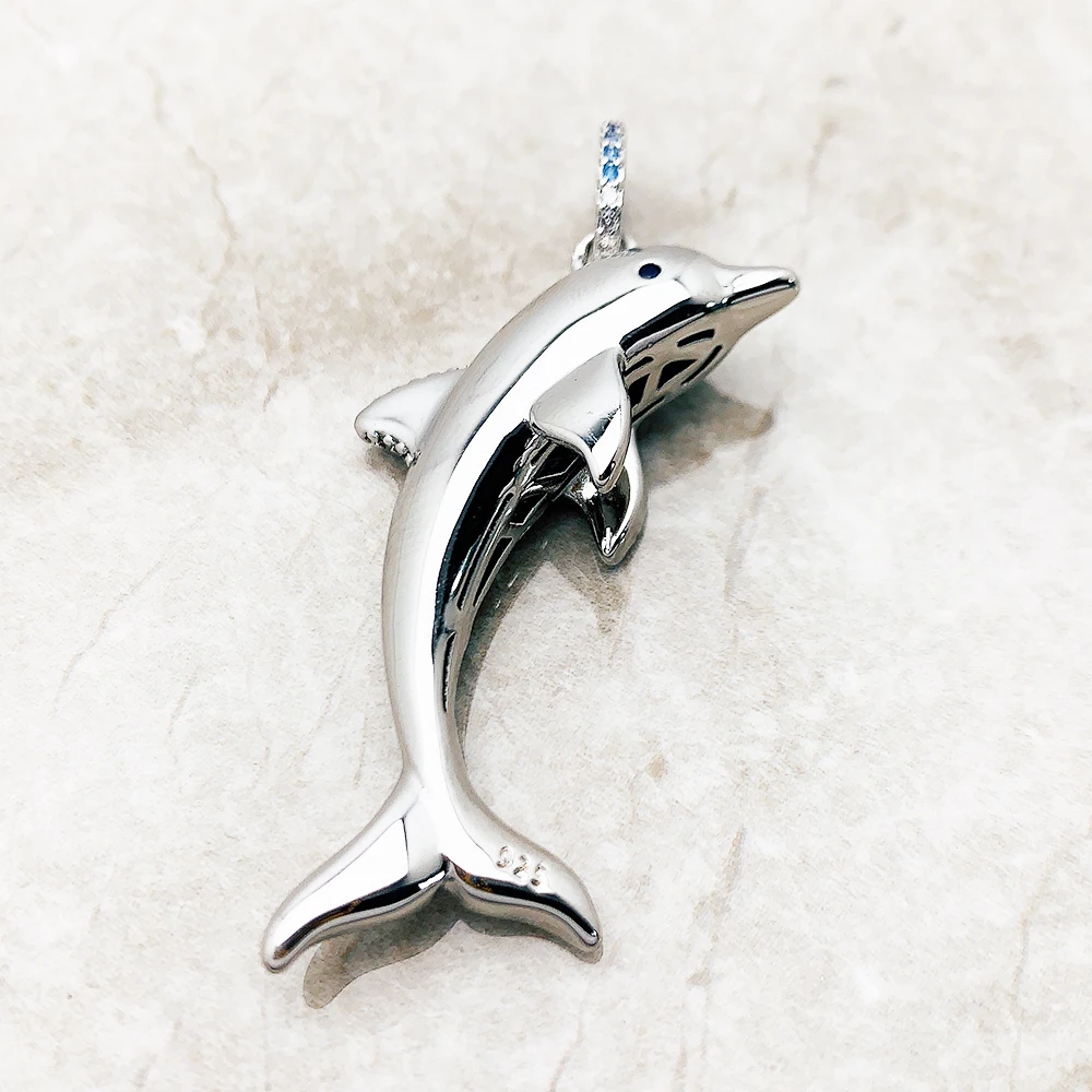 Cheerful Dolphin With Blue Stones Pendant Brand 925 Sterling Silver Jewelry 2023 Accessorie Good Luck Gift For Woman