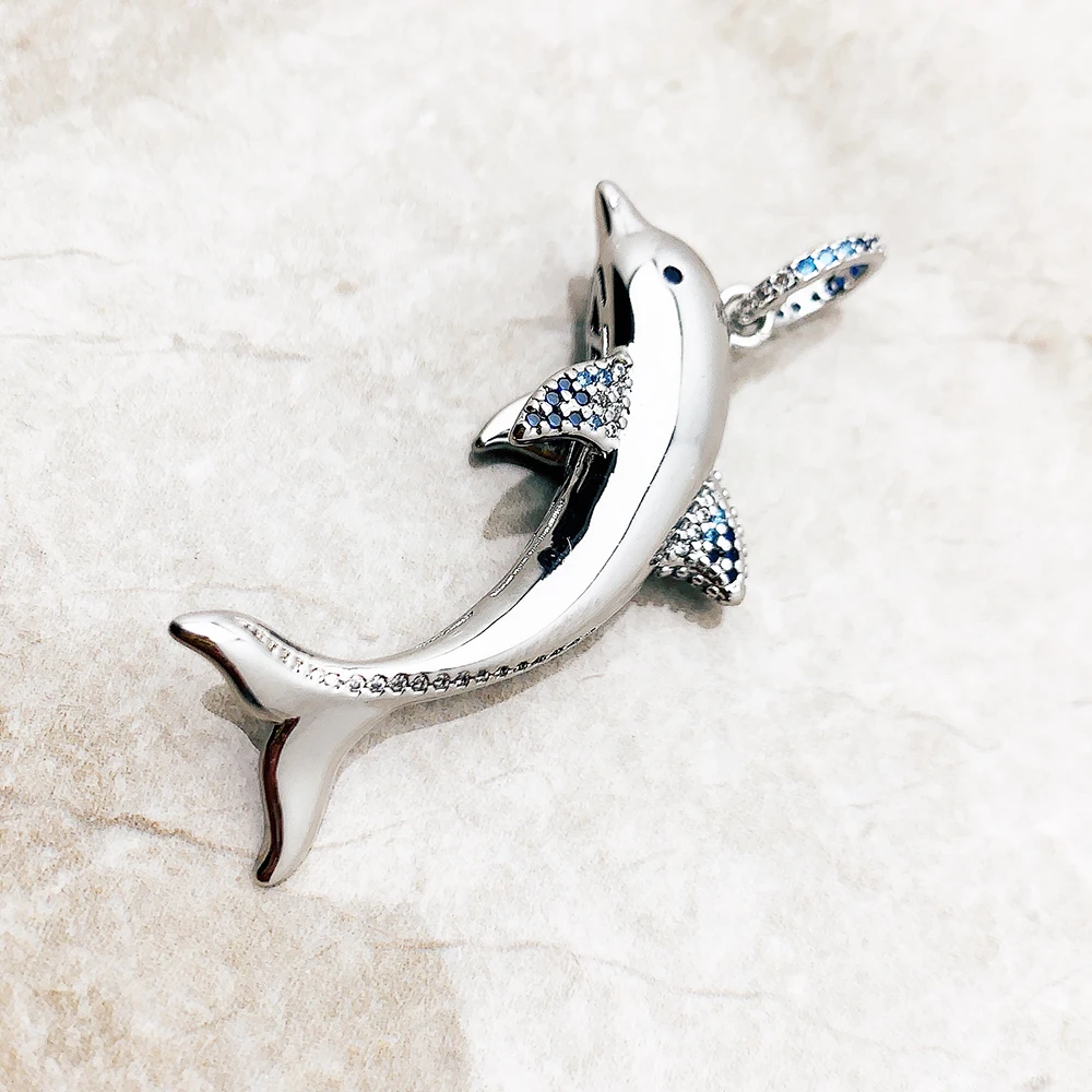 Cheerful Dolphin With Blue Stones Pendant Brand 925 Sterling Silver Jewelry 2023 Accessorie Good Luck Gift For Woman