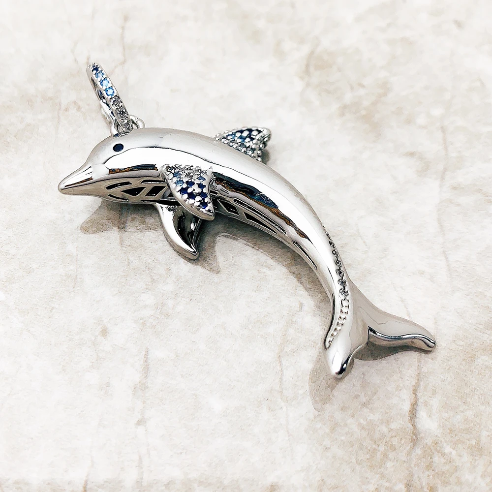 Cheerful Dolphin With Blue Stones Pendant Brand 925 Sterling Silver Jewelry 2023 Accessorie Good Luck Gift For Woman