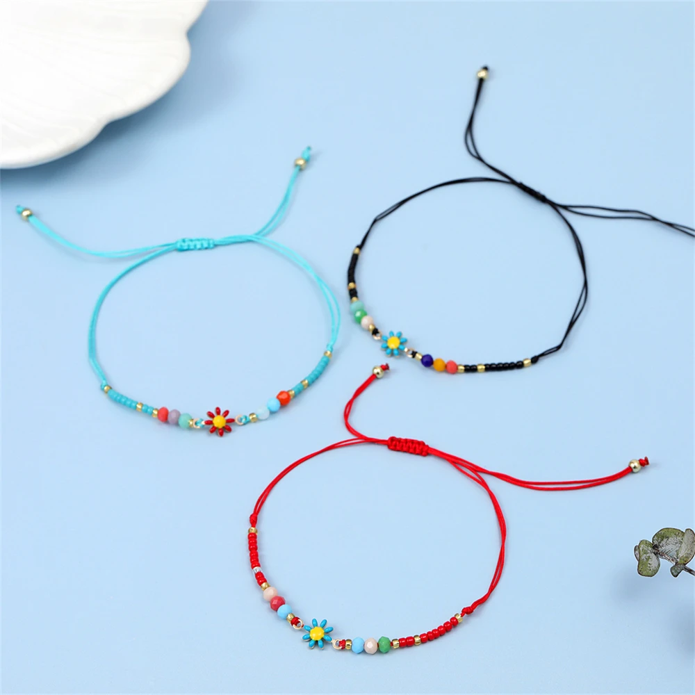 12Pcs/Lot Cute Daisy Flower Beaded Bracelet For Women Mix Color Handmade Elastic Stretch Wristband Bangle Jewelry