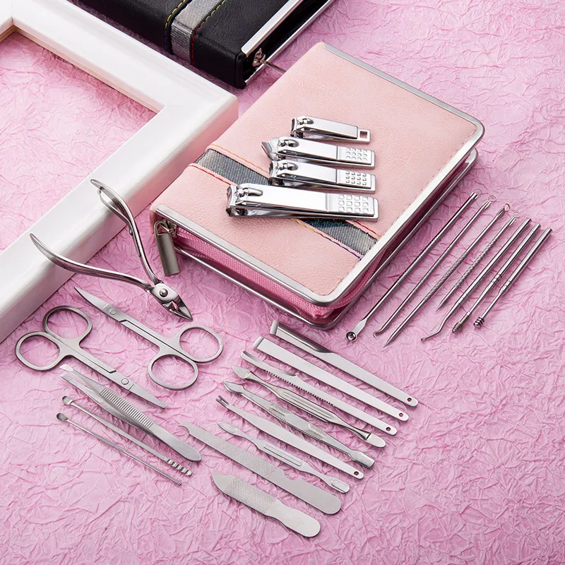 11-26 Pcs Manicure Set Stainless Steel Nail Clippers Cuticle Nipper Pedicure Care Tool Dead Skin Scissor Cleaning Grooming Kit
