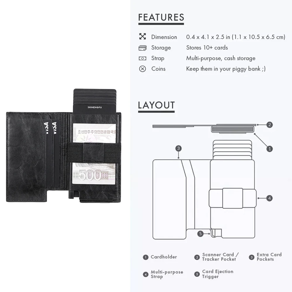 Slim RFID Card Holder Wallet - Men Women Business ID Card Case Leather Money Clip Purse Thin Bank Card Storage