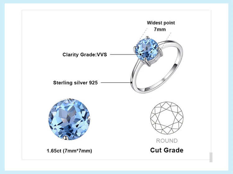 JewelryPalace Genuine Garnet Amethyst Citrine Peridot Blue Topaz 925 Sterling Silver Rings for Women Colorful Gemstone Jewelry