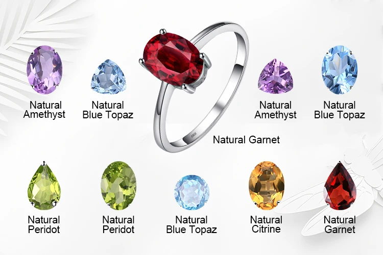 JewelryPalace Genuine Garnet Amethyst Citrine Peridot Blue Topaz 925 Sterling Silver Rings for Women Colorful Gemstone Jewelry