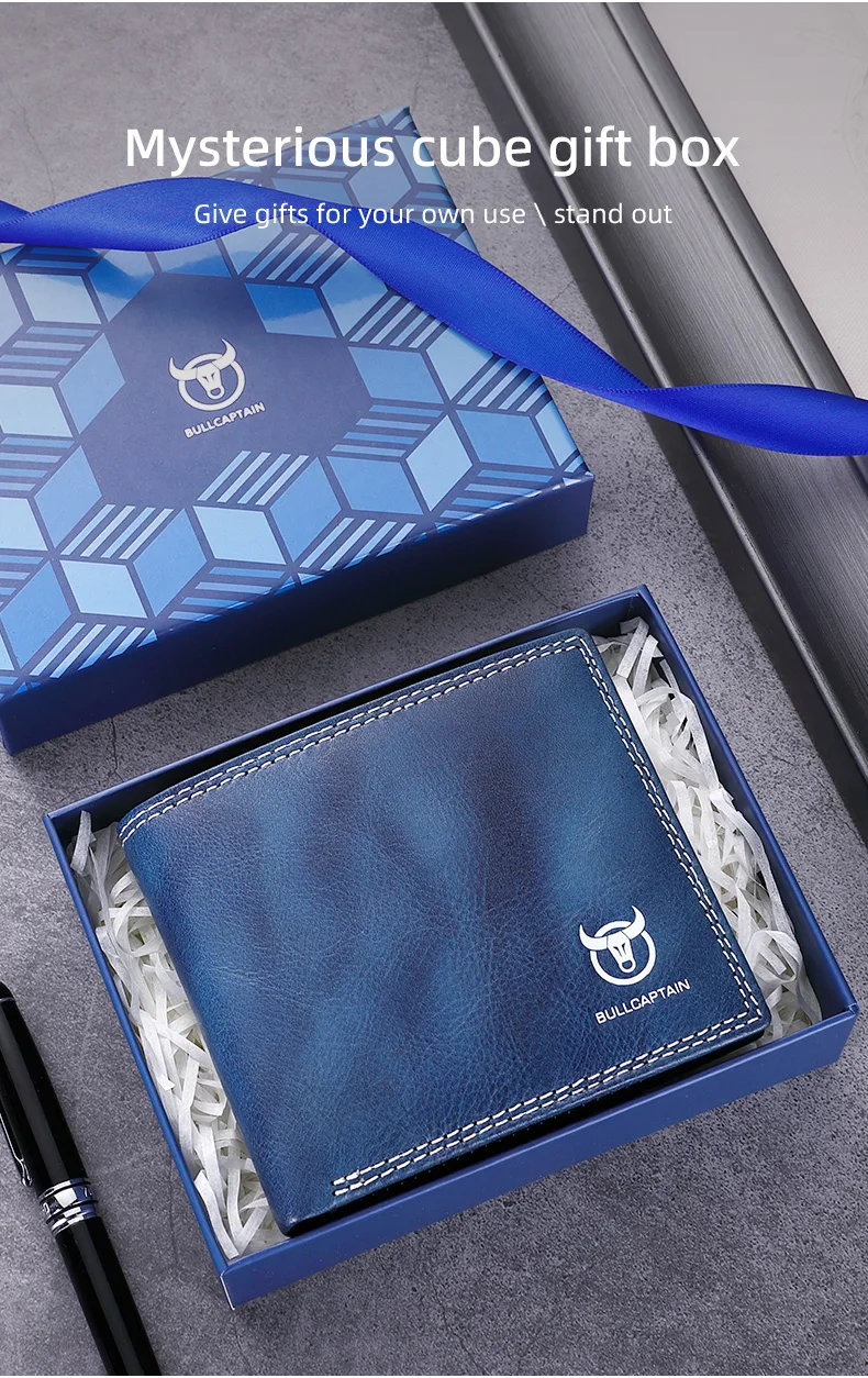 BULLCAPTAN Genuine Leather Men's Wallet RFID Function Fashion Men's Card Clip Wallet Latest Gift Box Men's Business Wallet QB032