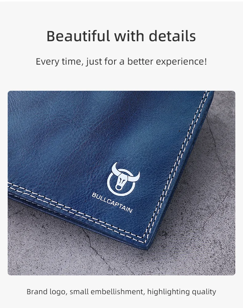 BULLCAPTAN Genuine Leather Men's Wallet RFID Function Fashion Men's Card Clip Wallet Latest Gift Box Men's Business Wallet QB032