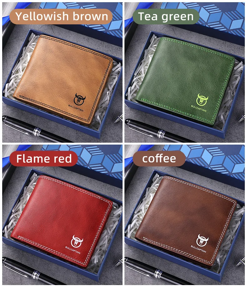 BULLCAPTAN Genuine Leather Men's Wallet RFID Function Fashion Men's Card Clip Wallet Latest Gift Box Men's Business Wallet QB032