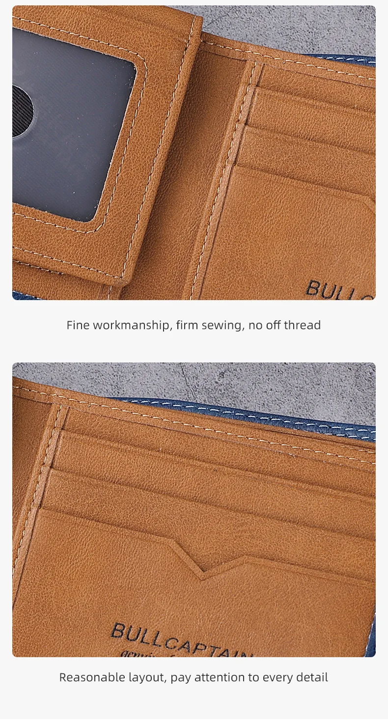 BULLCAPTAN Genuine Leather Men's Wallet RFID Function Fashion Men's Card Clip Wallet Latest Gift Box Men's Business Wallet QB032