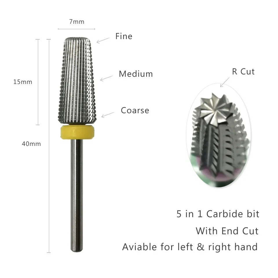 HYTOOS 5 in 1 Carbide Bit 3/32 Two-Way Tapered Nail Drill Bits   Straight Cut Milling Cutter For Manicure Nails Accessories